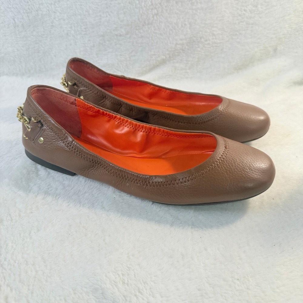 Lauren Ralph Lauren Ballet Flats Womens 9.5B Brown Excellent Leather Chain Heel